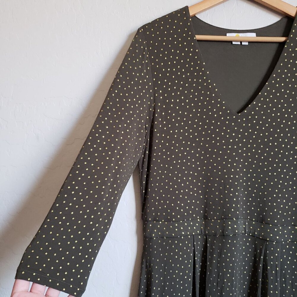 Boden Coraline Jersey V-Neck Midi Dress Metallic Gold Polka Dot Olive Womens 10R - Picture 6 of 12